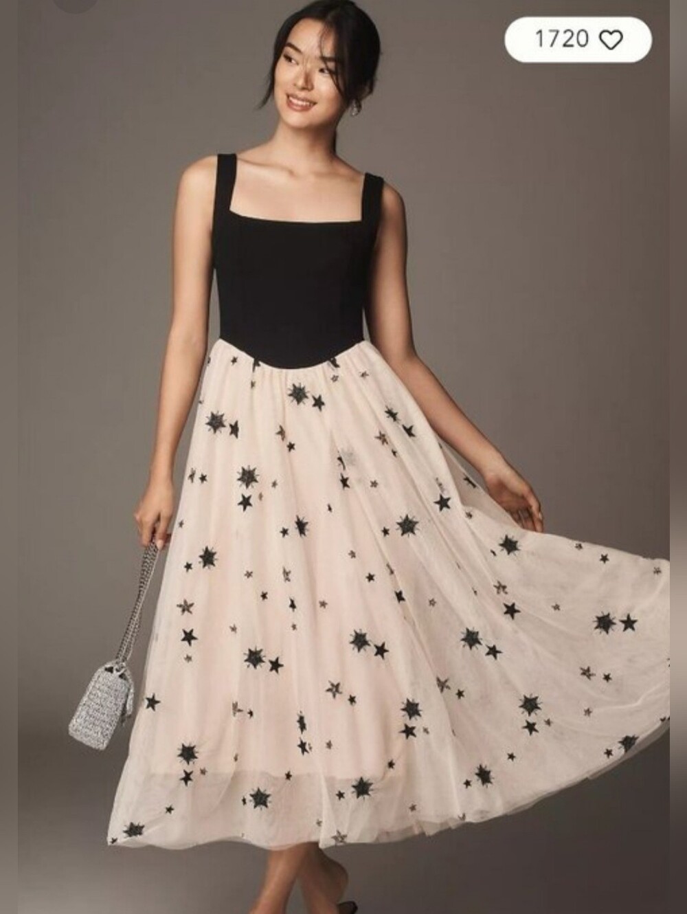 NWT Maeve Black Bodice Tulle Skirt with Black Star Appliqué Maxi Dress